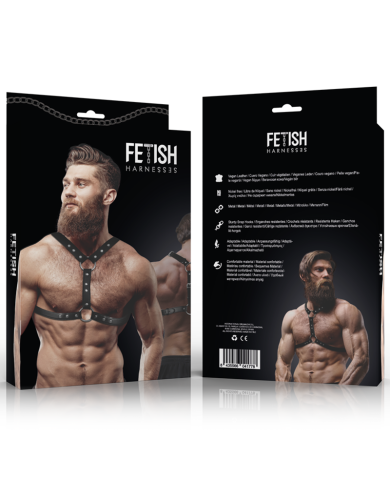 FETISH SUBMISSIVE ATTITUDE - HARNAIS DE POITRINE EN ÉCO-CUIR AVEC DOUBLE SUPPORT ET CLOUS POUR HOMMES