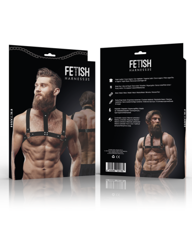FETISH SUBMISSIVE ATTITUDE - HARNAIS DE POITRINE RÉGLABLE EN ÉCO-CUIR AVEC COLLIER POUR HOMMES