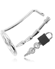 METAL HARD - ANNEAU DE TESTICULE AVEC BOUCHON DE CHASTETÉ URÉTRAL