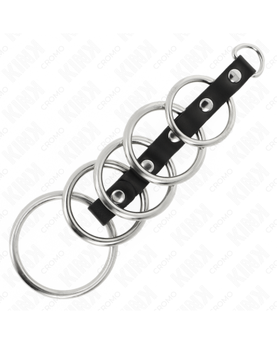 KINK - 5 ANNEAUX PÉNIS EN MÉTAL DE 3,2 CM À 5 CM CONNECTÉS PAR DU CUIR