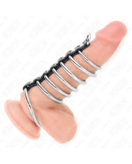 KINK - 7 ANNEAUX PÉNIS EN MÉTAL DE 3,2 CM À 5 CM CONNECTÉS PAR DU CUIR