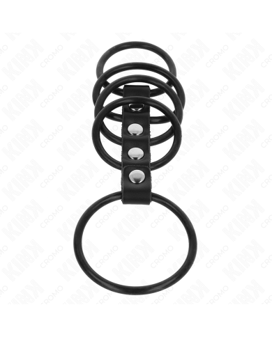 KINK - 5 ANNEAUX PÉNIS EN SILICONE DE 3,8 CM À 4,8 CM CONNECTÉS PAR DU CUIR