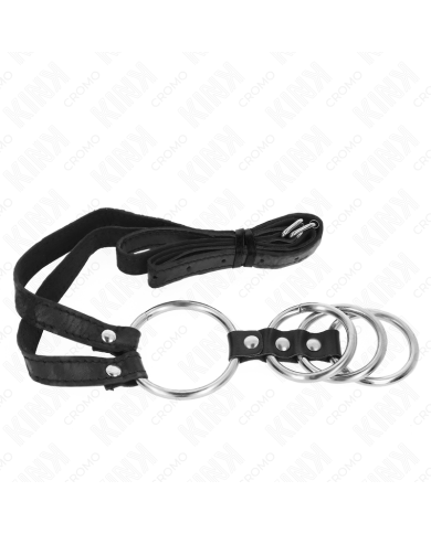 KINK - 4 ANNEAUX PÉNIS MÉTAL CONNECTÉS 3,8 CM À 5 CM AVEC CEINTURE CUIR 112 CM