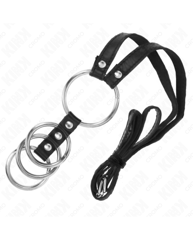 KINK - 4 ANNEAUX PÉNIS MÉTAL CONNECTÉS 3,8 CM À 5 CM AVEC CEINTURE CUIR 112 CM