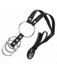 KINK - 4 ANNEAUX PÉNIS MÉTAL CONNECTÉS 3,8 CM À 5 CM AVEC CEINTURE CUIR 112 CM