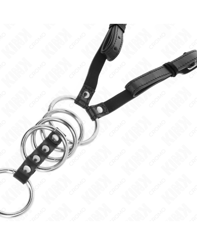 KINK - 5 ANNEAUX PÉNIS 3,8 CM À 5 CM MÉTAL AVEC CEINTURE CUIR 112 CM