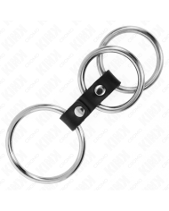 KINK - ANNEAU PÉNIS TRIPLE MÉTAL 3,7 CM À 5 CM CONNECTÉ AU CUIR