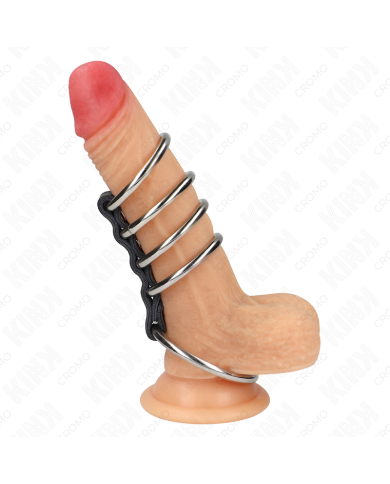 KINK - 5 ANNEAUX PÉNIS DE 3,7 CM À 5 CM EN MÉTAL RELIES PAR DU CUIR