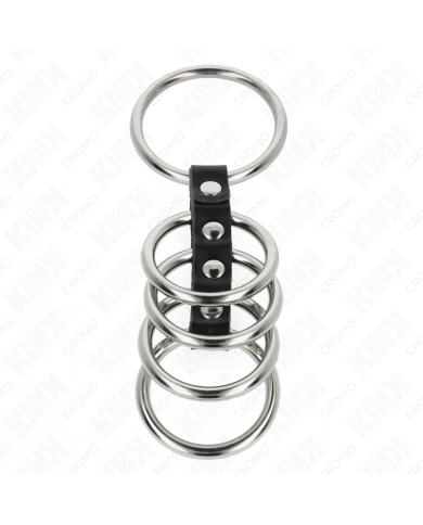 KINK - 5 ANNEAUX PÉNIS DE 3,7 CM À 5 CM EN MÉTAL RELIES PAR DU CUIR