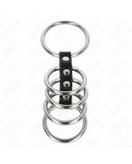 KINK - 5 ANNEAUX PÉNIS DE 3,7 CM À 5 CM EN MÉTAL RELIES PAR DU CUIR