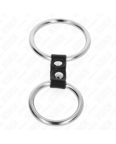 KINK - DOUBLE ANNEAU PÉNIS EN MÉTAL DE 3,7 CM À 5 CM RELIE PAR SANGLE EN CUIR MODÈLE 2