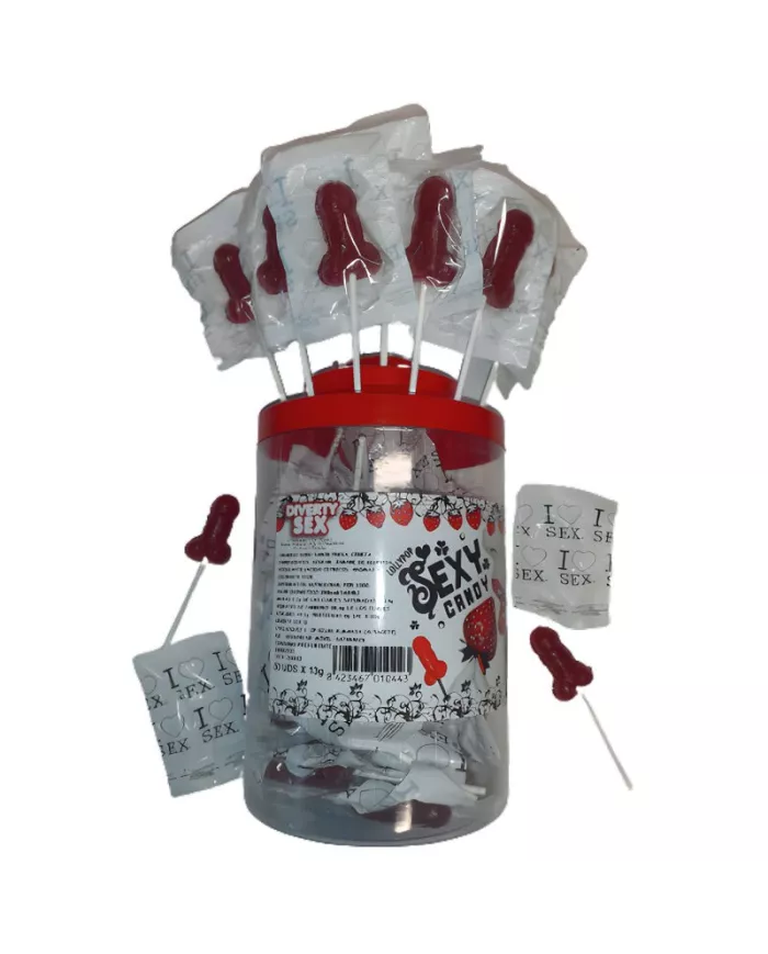 DIABLO PICANTE - 50 SUCETTES PÉNIS AUX FRAISE ET AUX CERISES 50 UNITÉS DIABLO PICANTE - 50 SUCETTES PÉNIS AUX FRAISE ET AUX CERISES 50 UNITÉS