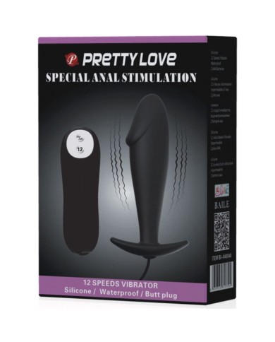 PRETTY LOVE - PLUG ANAL EN SILICONE FORME PÉNIS ET 12 MODES DE VIBRATION NOIR