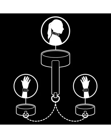 FETISH SUBMISSIVE - COLLIER ET MENOTTES EN CUIR VÉGAN AVEC DOUBLURE EN NOPRÈNE FETISH SUBMISSIVE - COLLIER ET MENOTTES EN CUIR VÉGAN AVEC DOUBLURE EN NOPRÈNE