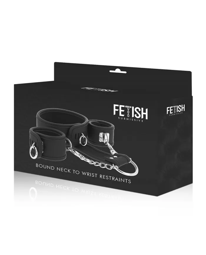 FETISH SUBMISSIVE - COLLIER ET MENOTTES EN CUIR VÉGAN AVEC DOUBLURE EN NOPRÈNE FETISH SUBMISSIVE - COLLIER ET MENOTTES EN CUIR VÉGAN AVEC DOUBLURE EN NOPRÈNE