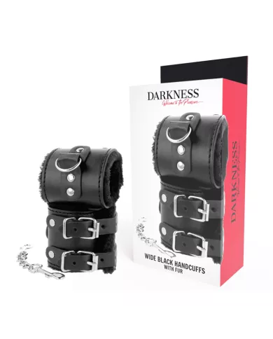 DARKNESS - MENOTTES AJUSTABLES EN CUIR NOIR AVEC DOUBLURE DARKNESS - MENOTTES AJUSTABLES EN CUIR NOIR AVEC DOUBLURE