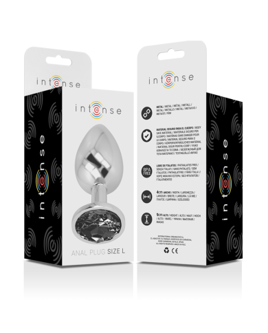 INTENSE - PLUG ANAL EN MÉTAL ALUMINIUM AVEC VERRE NOIR TAILLE L