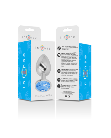 INTENSE - PLUG ANAL EN MÉTAL ALUMINIUM AVEC CRISTAL BLEU TAILLE S