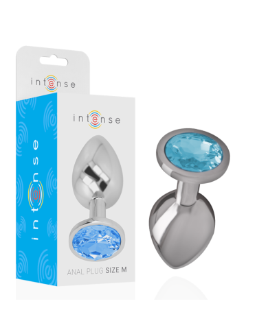 INTENSE - PLUG ANAL EN MÉTAL ALUMINIUM AVEC VERRE BLEU TAILLE M