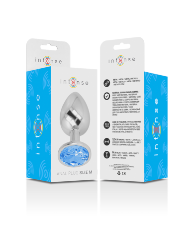 INTENSE - PLUG ANAL EN MÉTAL ALUMINIUM AVEC VERRE BLEU TAILLE M