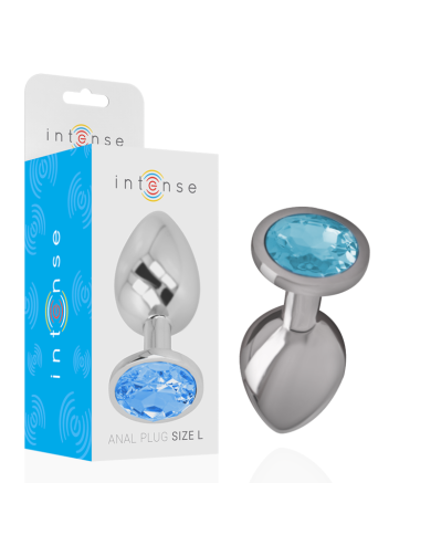 INTENSE - PLUG ANAL EN MÉTAL ALUMINIUM AVEC CRISTAL BLEU TAILLE L