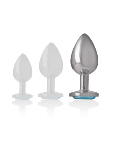 INTENSE - PLUG ANAL EN MÉTAL ALUMINIUM AVEC CRISTAL BLEU TAILLE L