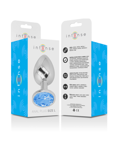 INTENSE - PLUG ANAL EN MÉTAL ALUMINIUM AVEC CRISTAL BLEU TAILLE L