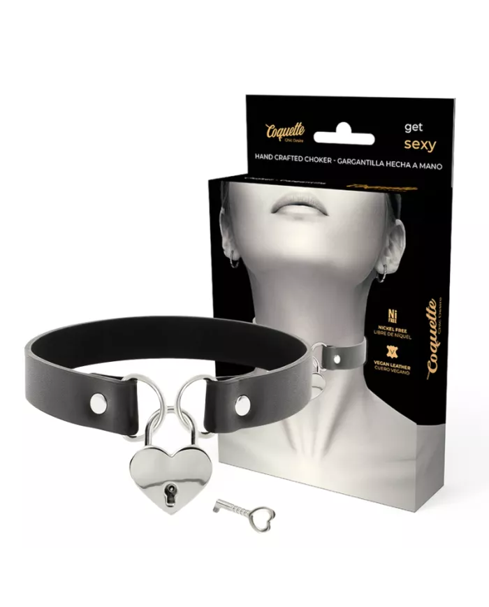 COQUETTE CHIC DESIRE - COLLIER EN CUIR VEGAN AVEC ACCESSOIRE COEUR AVEC CL? COQUETTE CHIC DESIRE - COLLIER EN CUIR VEGAN AVEC ACCESSOIRE COEUR AVEC CL?