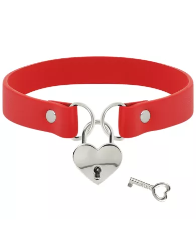 COQUETTE CHIC DESIRE - COLLIER EN CUIR VEGAN ROUGE AVEC ACCESSOIRE COEUR AVEC CL? COQUETTE CHIC DESIRE - COLLIER EN CUIR VEGAN ROUGE AVEC ACCESSOIRE COEUR AVEC CL?