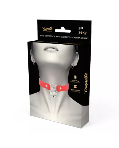 COQUETTE CHIC DESIRE - COLLIER EN CUIR VEGAN ROUGE AVEC ACCESSOIRE COEUR AVEC CL? COQUETTE CHIC DESIRE - COLLIER EN CUIR VEGAN ROUGE AVEC ACCESSOIRE COEUR AVEC CL?