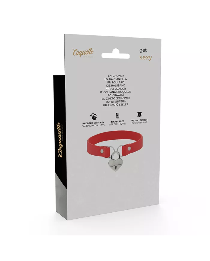 COQUETTE CHIC DESIRE - COLLIER EN CUIR VEGAN ROUGE AVEC ACCESSOIRE COEUR AVEC CL? COQUETTE CHIC DESIRE - COLLIER EN CUIR VEGAN ROUGE AVEC ACCESSOIRE COEUR AVEC CL?