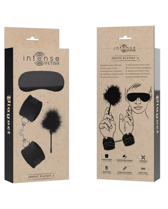 INTENSE - FETISH PLAYSET ÉROTIQUE 2 AVEC MENOTTES, MASQUE AVEUGLE ET TICKLER
