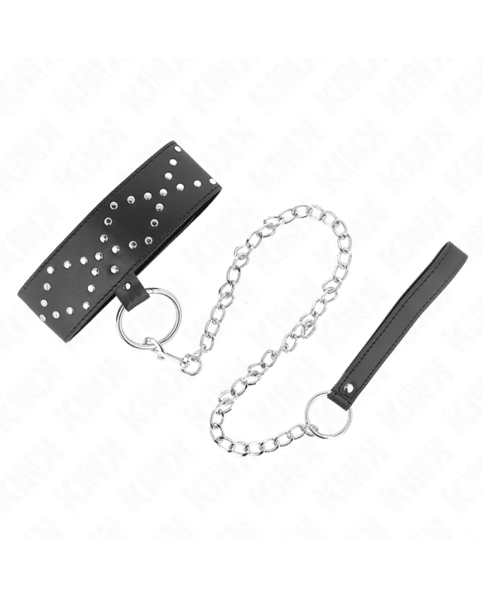 KINK - COLLIER 65 CM AVEC LAISSE AVEC CLOUS ARGENTÉS MODÈLE 3 RÉGLABLE 36-43 CM X 5 CM