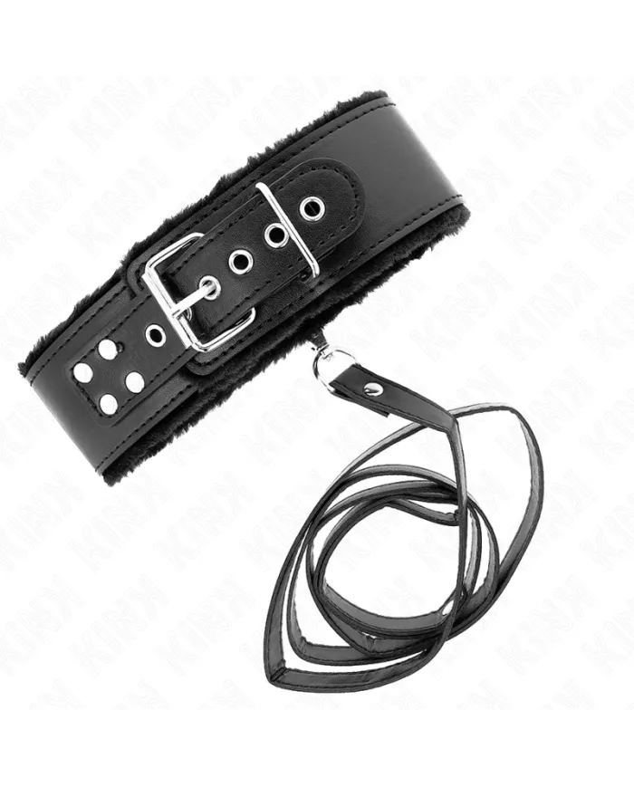 KINK - COLLIER AVEC LAISSE 116 CM AVEC CLOUS ARGENTÉS MODÈLE 4 NOIR AJUSTABLE 40-48 CM X 6 CM