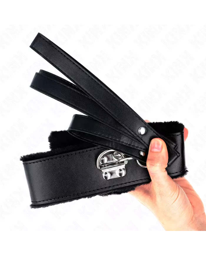 KINK - COLLIER AVEC LAISSE 116 CM AVEC CLOUS ARGENTÉS MODÈLE 4 NOIR AJUSTABLE 40-48 CM X 6 CM