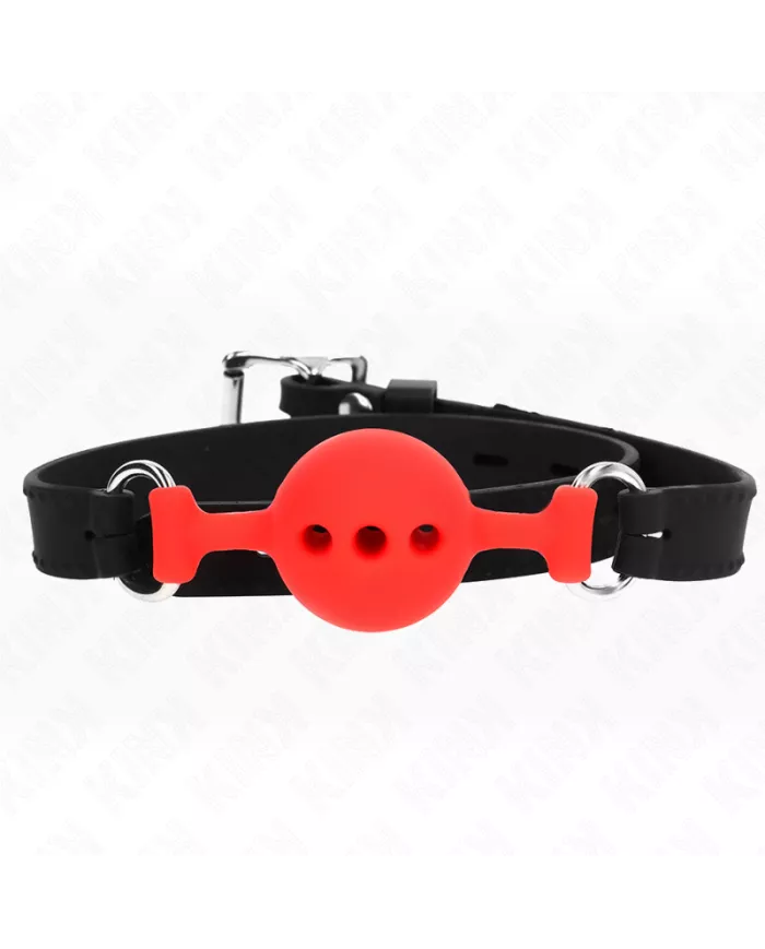 KINK - BÂILLON ENTIÈREMENT SILICONE 55 x 2 CM AVEC BOULE DE 4 CM TAILLE S ROUGE AJUSTABLE 35-51 CM