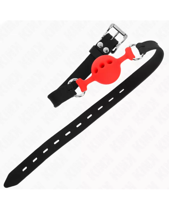 KINK - BÂILLON ENTIÈREMENT SILICONE 55 x 2 CM AVEC BOULE DE 4 CM TAILLE S ROUGE AJUSTABLE 35-51 CM