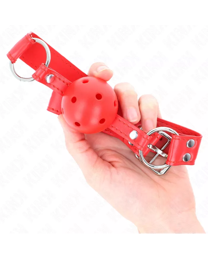 KINK - BÂILLON À BOULE DUR CREUX ROUGE COMPLET 62 x 2 CM
