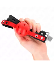 KINK - BALLE DURE CREUSE ROUGE 4 CM GAG BRACELET NOIR 60 x 2 CM AJUSTABLE 37-52 CM