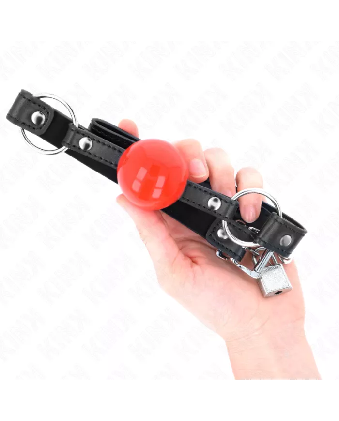 KINK - BÂILLON BALLE 4 CM AVEC SERRURE BOULE ROUGE BRACELET NOIR 60 x 2 CM