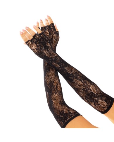 LEG AVENUE - GANTS SANS DOIGTS RESEAU FLORAL NOIR