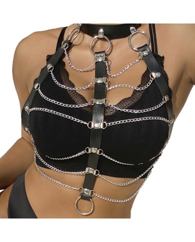 SUBBLIME - HARNAIS POITRINE CHAÎNE S EN CUIR NOIR TAILLE UNIQUE