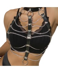 SUBBLIME - HARNAIS POITRINE CHAÎNE S EN CUIR NOIR TAILLE UNIQUE
