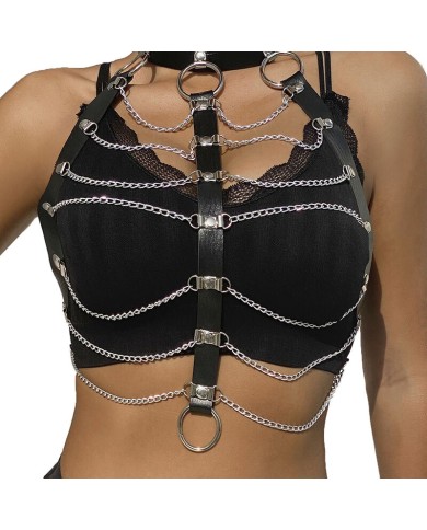 SUBBLIME - HARNAIS POITRINE CHAÎNE S EN CUIR NOIR TAILLE UNIQUE