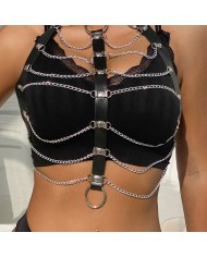 SUBBLIME - HARNAIS POITRINE CHAÎNE S EN CUIR NOIR TAILLE UNIQUE