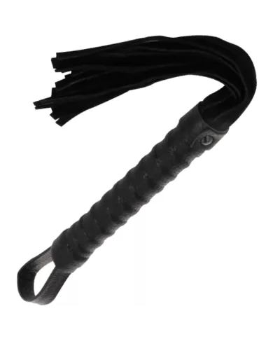 DARKNESS - FOUET DE BONDAGE NOIR AVEC MANCHE EN CUIR