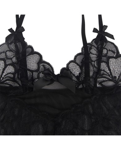 SUBBLIME - BABYDOLL BRETELLES RÉGLABLES ET DENTELLE TRANSPARENTE IMPRIMÉ FLORAL NOIR S/M