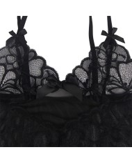 SUBBLIME - BABYDOLL BRETELLES RÉGLABLES ET DENTELLE TRANSPARENTE IMPRIMÉ FLORAL NOIR S/M