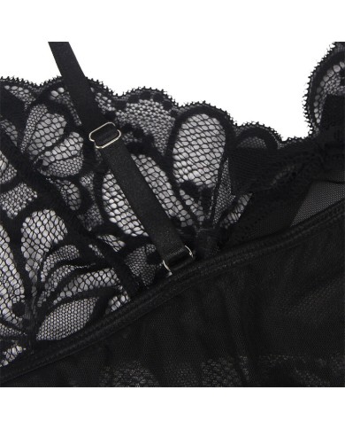 SUBBLIME - BABYDOLL BRETELLES RÉGLABLES ET DENTELLE TRANSPARENTE IMPRIMÉ FLORAL NOIR S/M