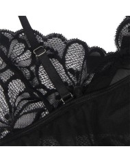 SUBBLIME - BABYDOLL BRETELLES RÉGLABLES ET DENTELLE TRANSPARENTE IMPRIMÉ FLORAL NOIR S/M